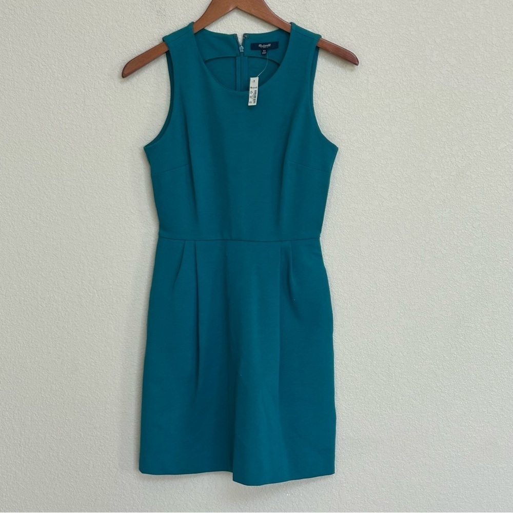 NWT Madewell Sleeveless Fit & Flare Dress Teal Blue Women’s XS Back Zip Cotton